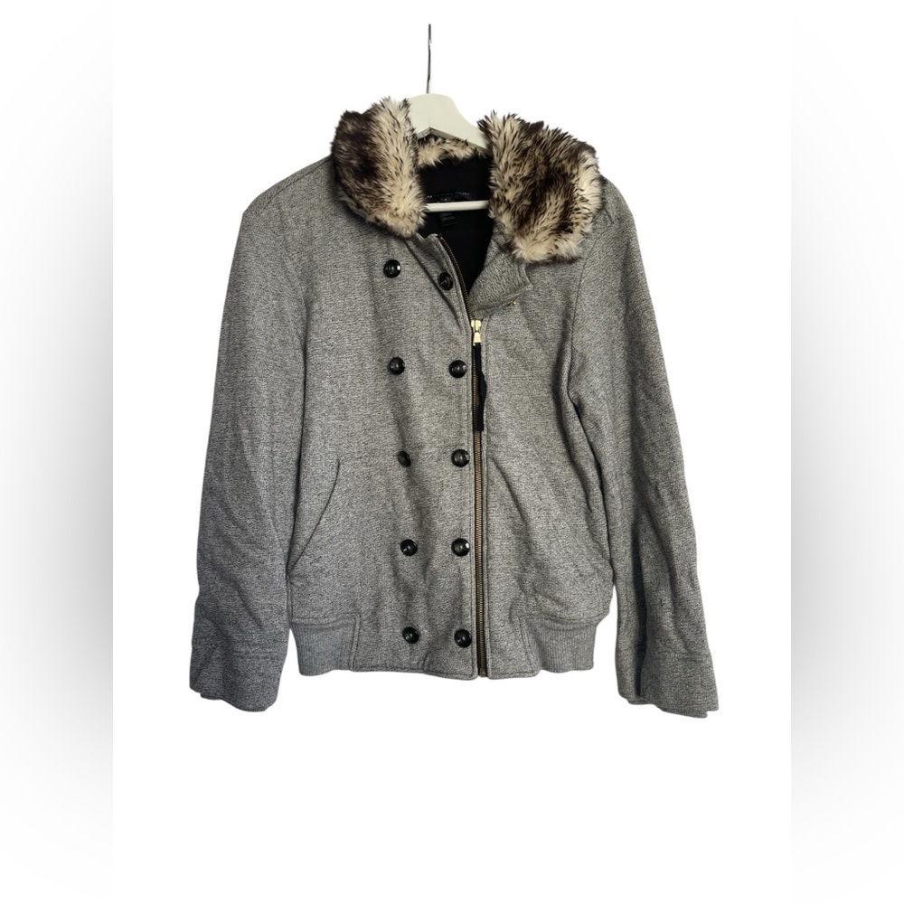 Marc Jacobs Faux Fur Collar Jacket Gray Knit Indie Grunge Y2K Peacoat Size Small